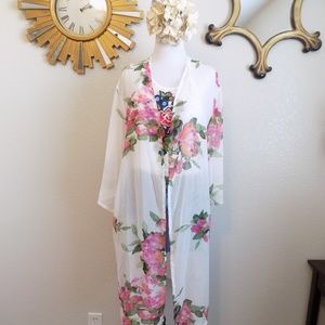 White Chiffon Floral Cover Up